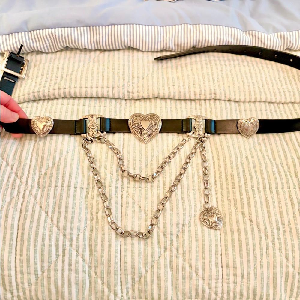 Chic Black Belt with Silver Heart Accents